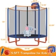 thumbnail image 2 of KOFUN 66" Mini Trampoline for Kids, 600LBS 5.5FT Indoor Outdoor Toddler Trampoline with Enclosure Net, Basketball Hoop and Ball, Small Trampoline Gifts for Boys and Girls Ages 1-8, Blue, 2 of 9