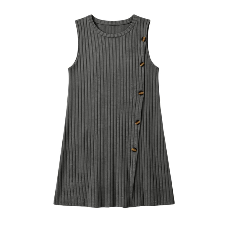 grey tank dress mini Blmnix Button Down Women Dress Bodycon Under Dress Blue Sleeveless Crew Neck Antimicrobial Protection Womens Summer Dresses,XXL YGROUP_whitney
