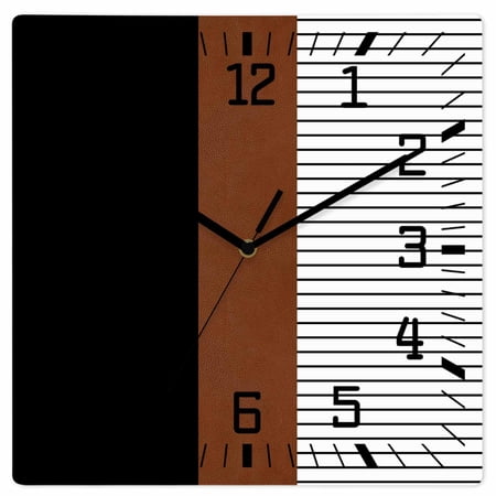 Black Brown Wooden Wall Clock Silent Non Ticking, Contemporary Striped Boho Art Square Wall Clocks Battery Operated, Decor Clock for Home Office, Living Room, Kitchen, 12 Inch