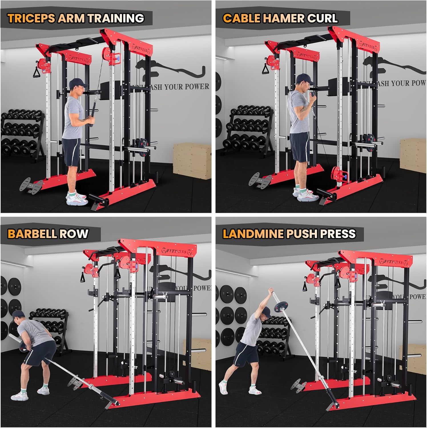 IdealHouse 3600 LBS Power Cage Smith Machine, Multi-Functional All-in-One Power Rack with Cable Crossover, Squat Rack for Home Gym