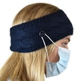 thumbnail image 5 of C.C Soft Stretch Cable Knit Side Epoxy Button for Mask Fuzzy Lined Ear Warmer Headband, Navy, 5 of 5
