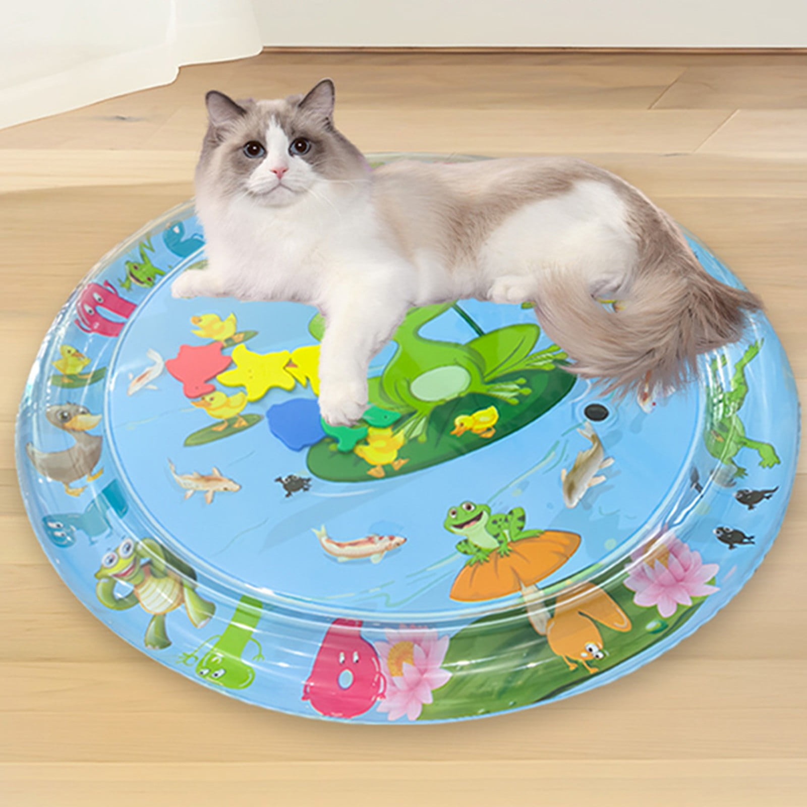 Inflatable Pet Water Mat for Cats and Dogs – Summer Cooling Sensory Water Pad with Floating Toys,Interactive Play Center for Indoor Use