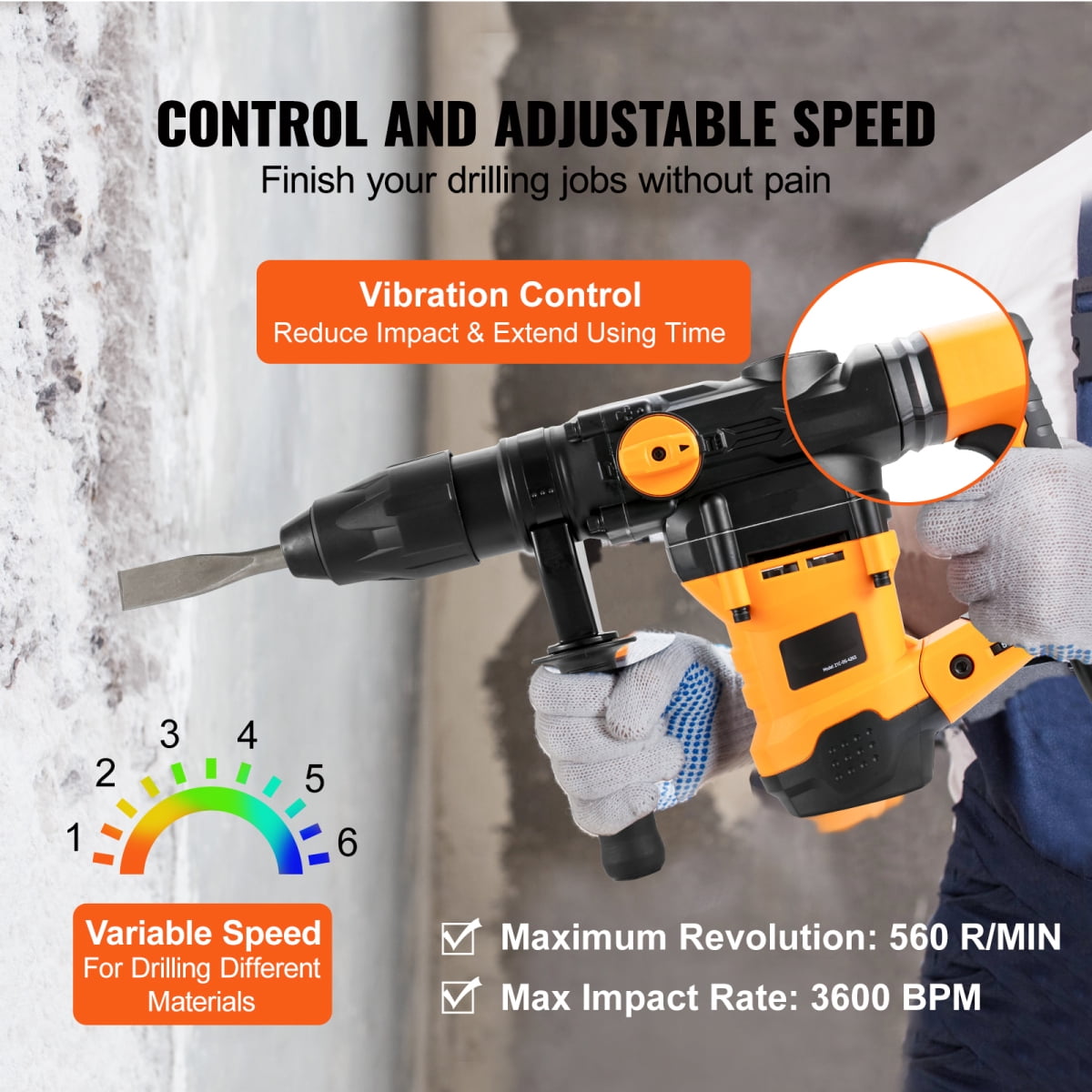 1-9/16" SDS-MAX Corded Rotary Hammer Drill, 3 Modes, Yellow, 13Amp YXY