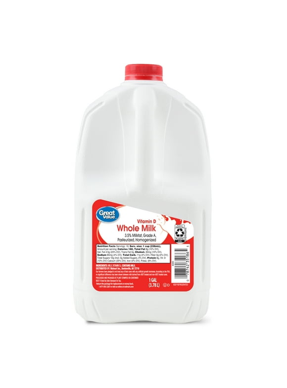 Great Value Whole Vitamin D Milk, Gallon, 128 fl oz