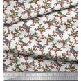 thumbnail image 2 of Soimoi Tissu Popeline de Coton Feuilles, Baies Rouges & Perroquet Imprimé Tissu d'Artisanat au Mètre 56 Pouces de Large, 2 of 3