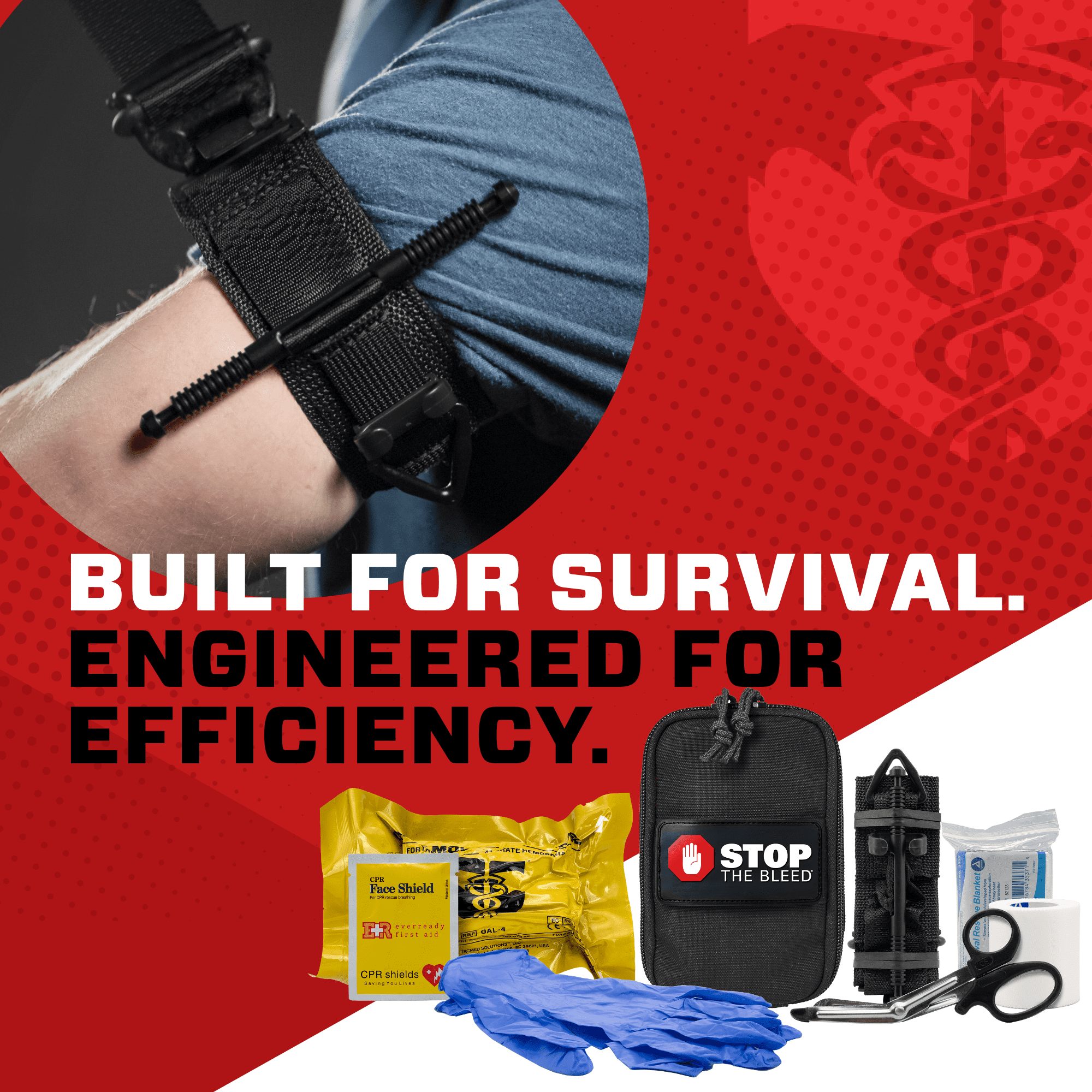 Stop The Bleed Kit, TacMed Solutions – Basic Bleeding Control Black Nylon Pouch, Compact, Easy-to-Use Hemorrhage Control Kit, Emergency First Aid with Tourniquet and Emergency Bandage