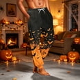thumbnail image 4 of Men's Halloween Bat Pajama Pants with Pockets & Drawstring - Cuffed Jogger Sleep Bottoms for Men, Elastic Waist Soft Lightweight Lounge Homewear Orange XL, 4 of 7