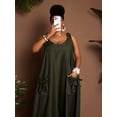 thumbnail image 4 of Plus Size Women's Green A-Line Dress, Casual Sleeveless Beach Vacation Dress, Summer, 4 of 6