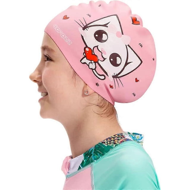 Kids/Adult Swim Caps, Silicone Waterproof Comfy Bathing Cap Swimming Hat for Long and Short Hair