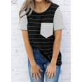 thumbnail image 2 of Womens Striped Color Block Short Sleeve Causal Blouses T Shirts Tops, 2 of 6