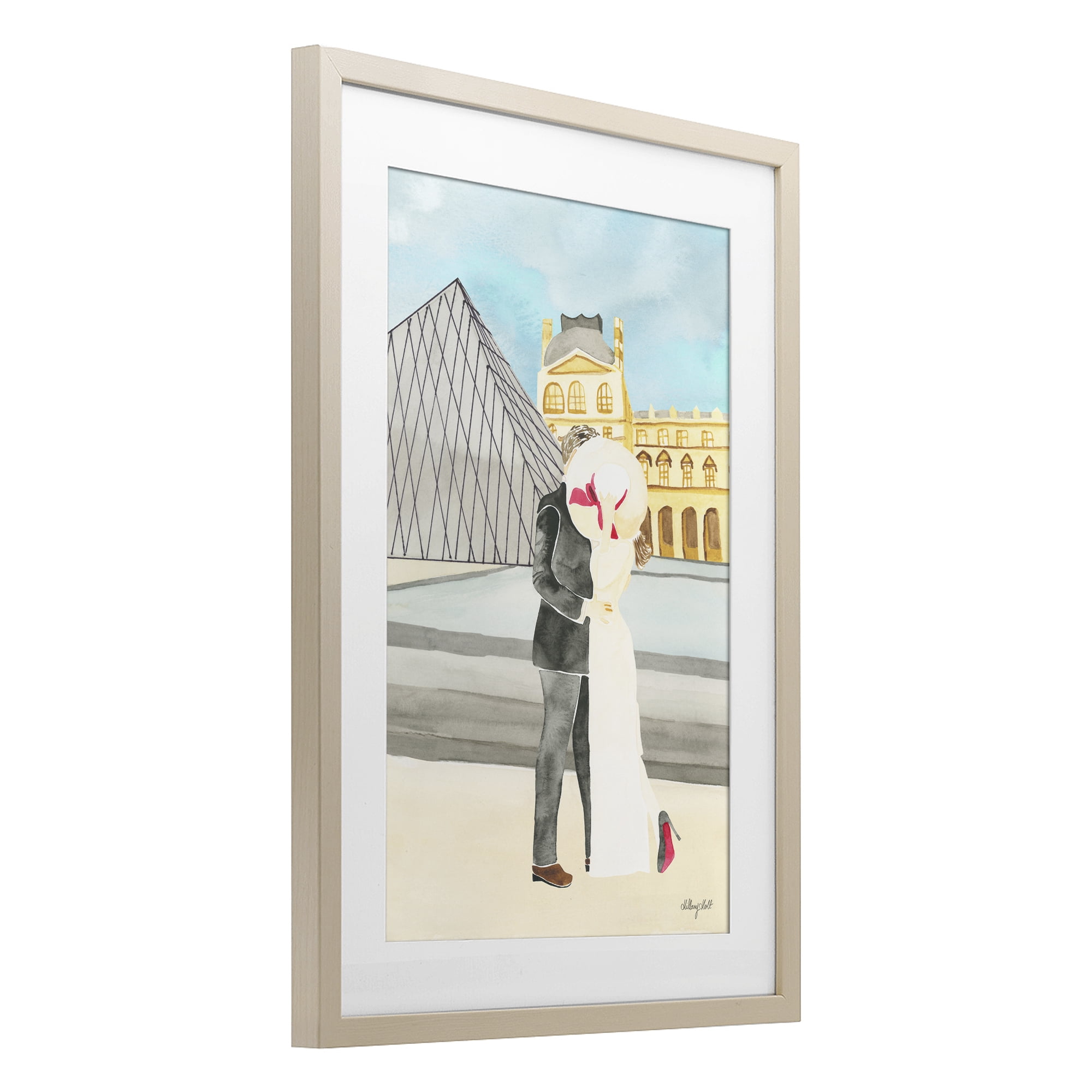 Stupell Industries Couple Embrace At The Louvre Birch Framed Print Under Glass, design by Hillary Holt