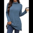 thumbnail image 3 of Camiseta Holgada de Larga con Cuello Alto y Estampado Geométrico de Jacquard para Mujer, Otoño e Invierno. Azul Oscuro L, 3 of 10