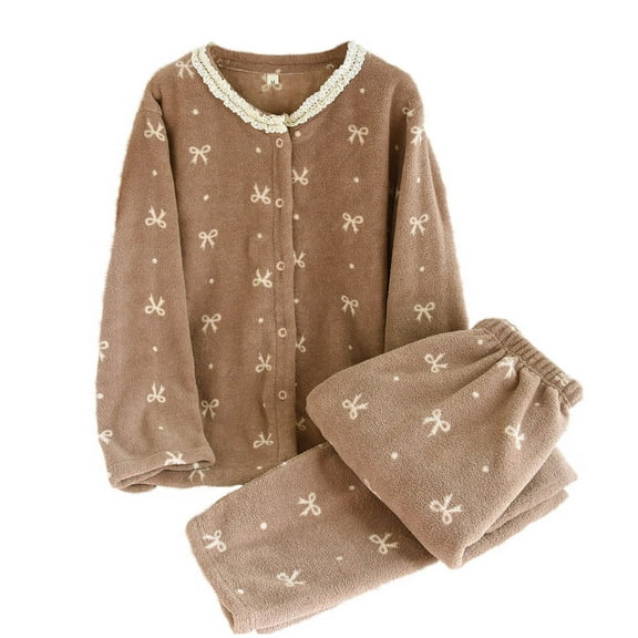 FAWUUDO Women's Cotton Long Sleeve Pajama Set Button Down Pjs Set