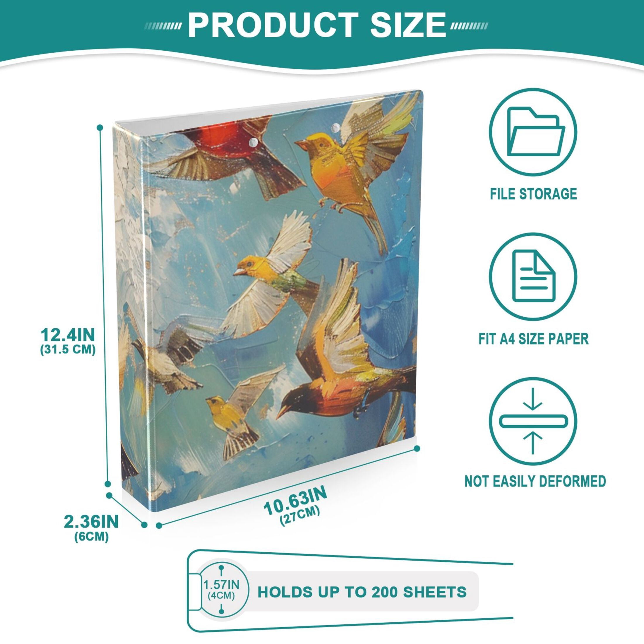 Bird Flock 3 Ring Binders 1.5 inch Hardcover File Folders with Interior Pockets A4 Size Organizer for School Office Hospital