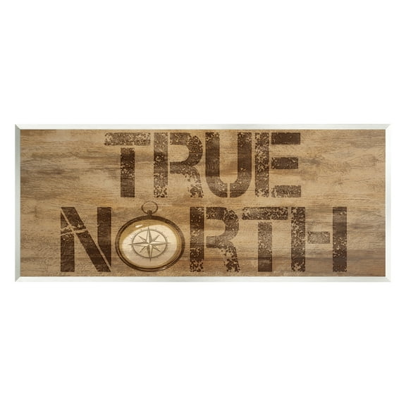 Stupell Industries Rustic True North Compass Nature Painting Unframed Art Print Wall Art, 17 x 7