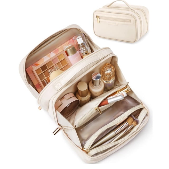 kurtrusly Wide-Open Travel Makeup Bag For Easy Access To Essentials Brushes Makeup Bag With Compartments D