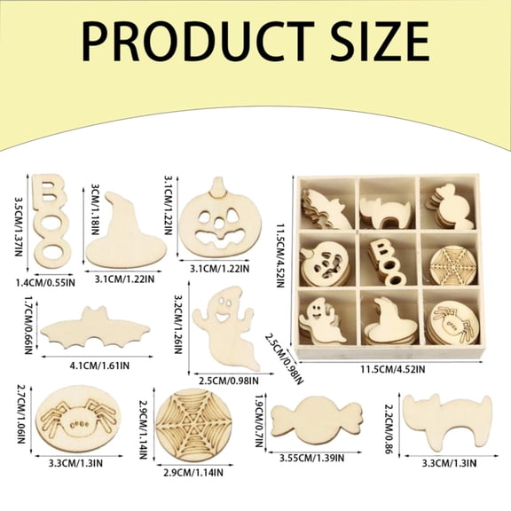Wooden Halloween Cutout Hanging Ornaments Set of 72 for DIY Festival Party Decor