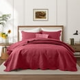 thumbnail image 5 of Ameha 3 Piece Reversible Quilt Set Ultra Soft Floral Coverlet Microfiber Bedding Set Cal.King Burgundy All Season, 5 of 11