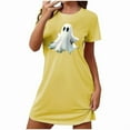 thumbnail image 4 of Sakmal Moomoo Nightgowns for Women Cute Halloween Sleepwear Short Sleeve Ghost Print Yellow Nightgowns, 4 of 4