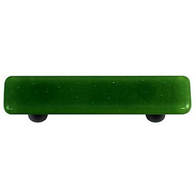 Dark Forest Green Rectangle Glass Cabinet Pull - Black Post