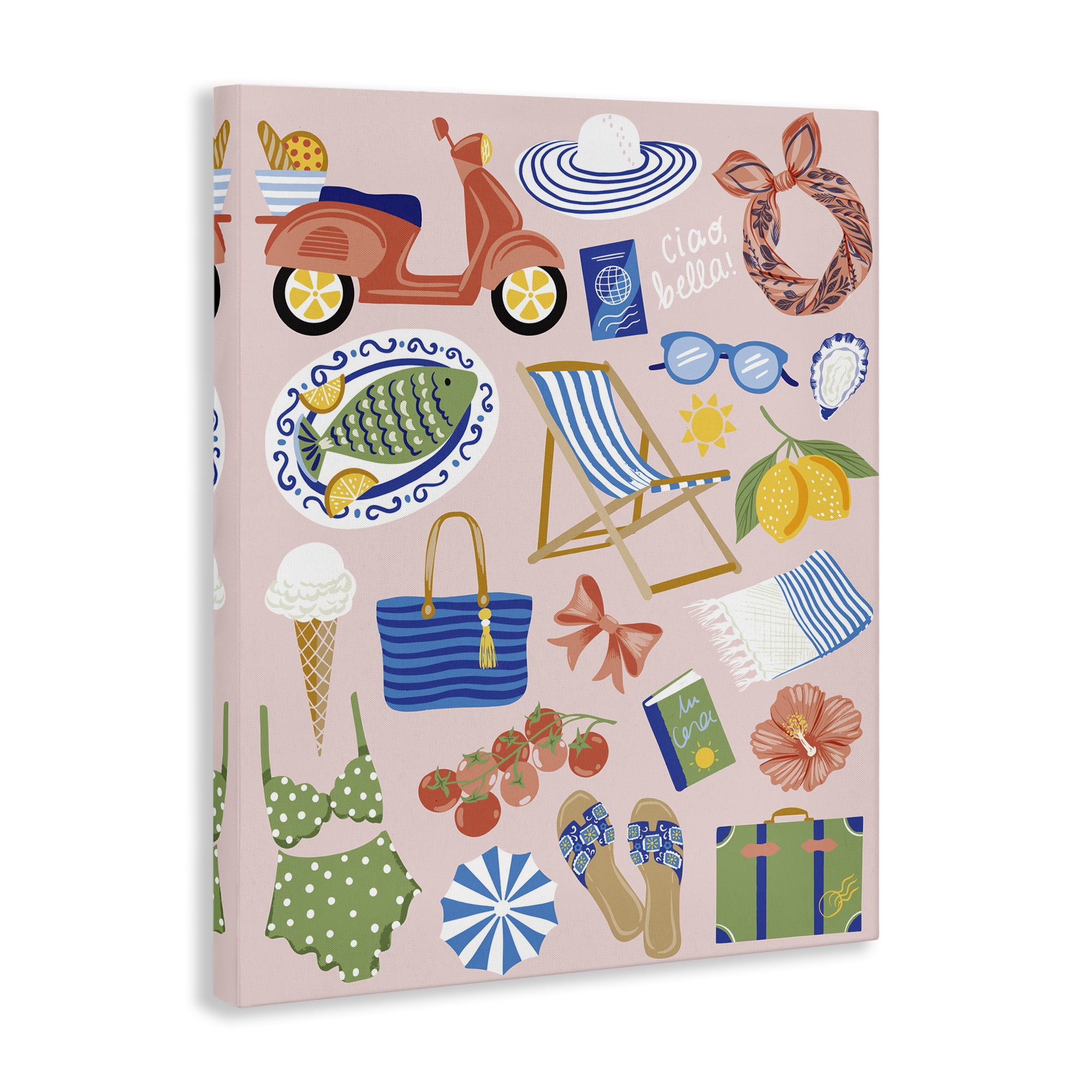 Stupell Industries Mediterranean Coast Necessities Nautical & Beach Painting Wrapped Canvas Art Print Wall Art, 24 x 30