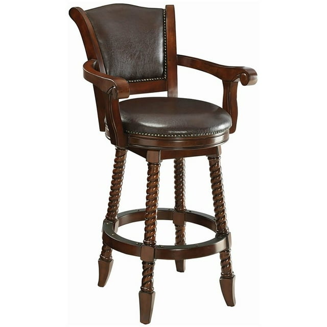 Bowery Hill 29" Faux Leather Bar Stool in Cherry and Brown