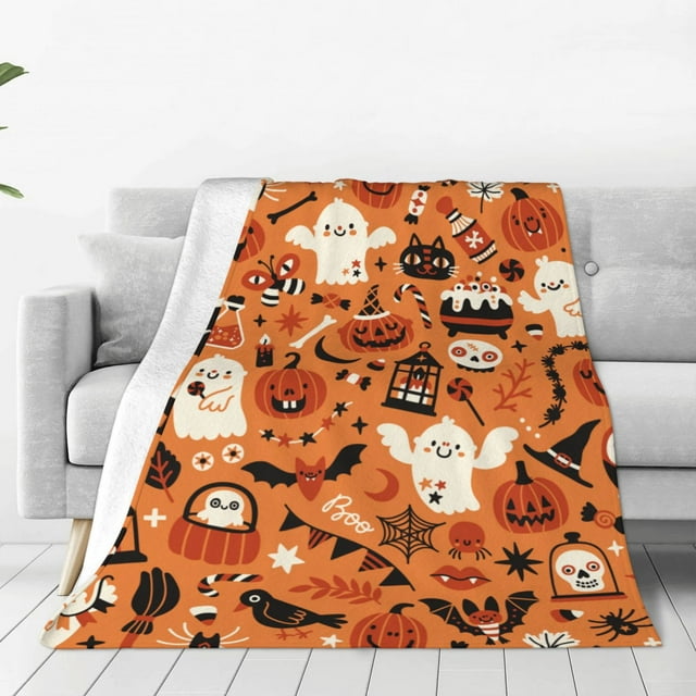 KLL Halloween 2 Pattern Fleece Throw Blanket,Fleece Throw Blankets for Couch & Bed All Season Use-80"x60"