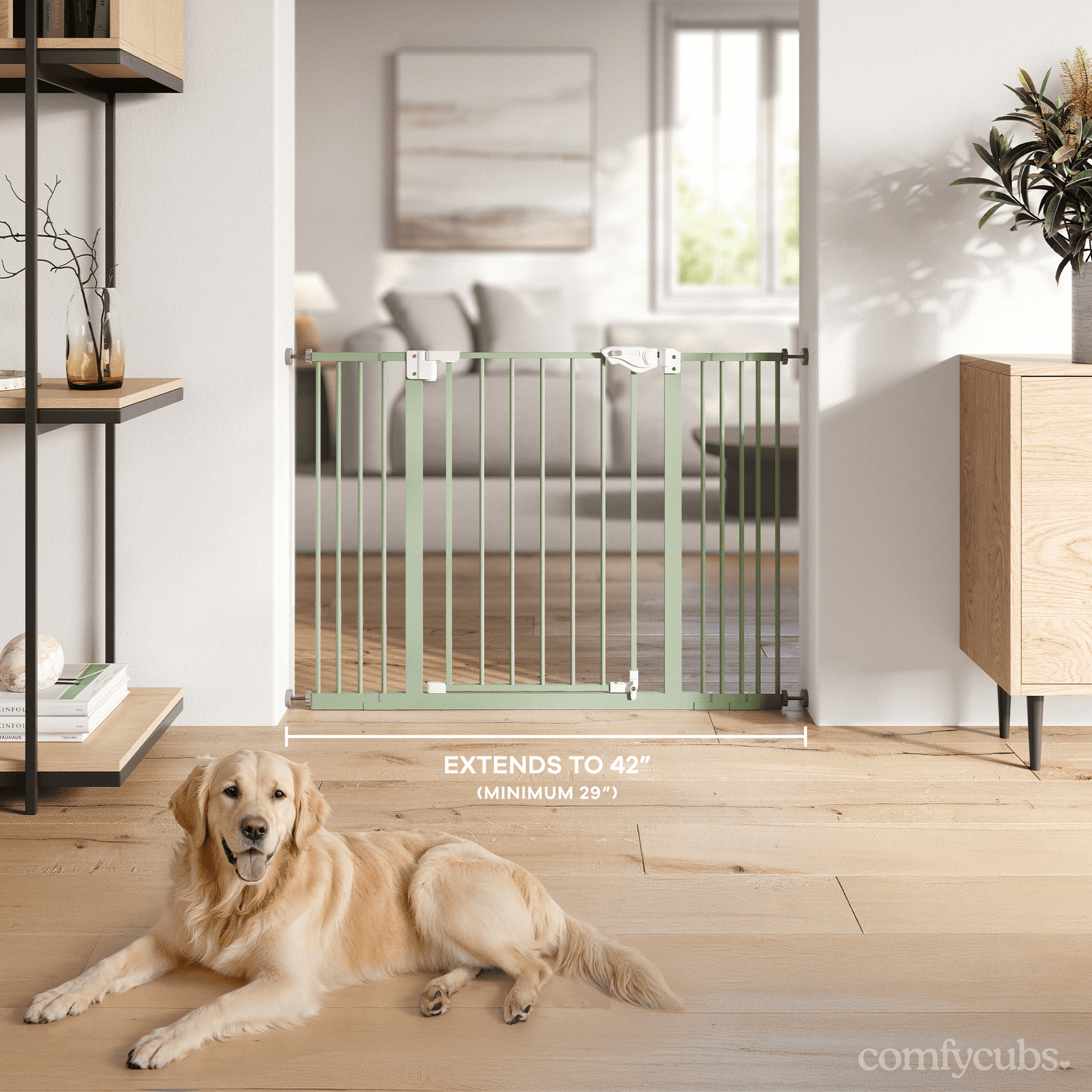 Comfy Cubs Baby Safety Gate - 3 Extensions 42"x1.9"x30", Adjustable Q195 Steel Gate (Sage)
