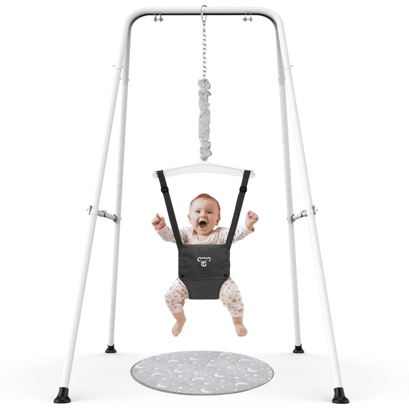 G TALECO GEAR Baby Jumper with Stand, Portable Baby Bouncers and Jumpers with Floor Mat, Jumper for Baby Boys/Girls 6-24 Months, Black