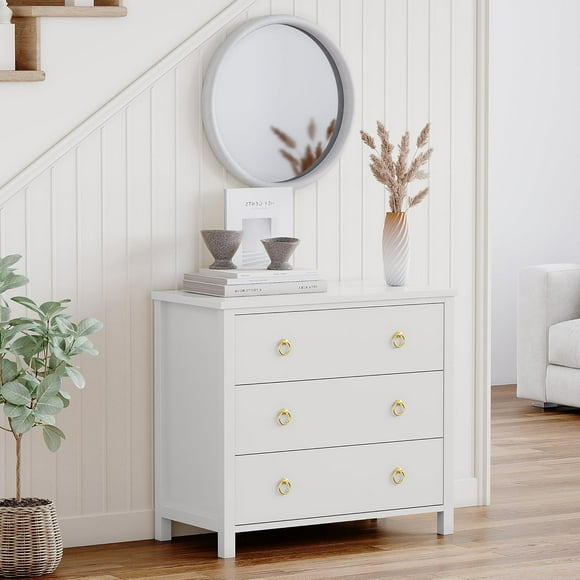 3 Dresser for Bedroom, 29" Tall Dresser, Modern Tall Drawer Dresser with Storage, Wooden Closet Dressers Chest of Drawers Freestanding for Bedroom, Nursery, Living Room, White