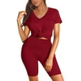 thumbnail image 3 of AOMPMSDX Gift Set For Women Two Piece Outfits For Short Sleeve V Neck Biker Shorts Womens Sets, 3 of 7