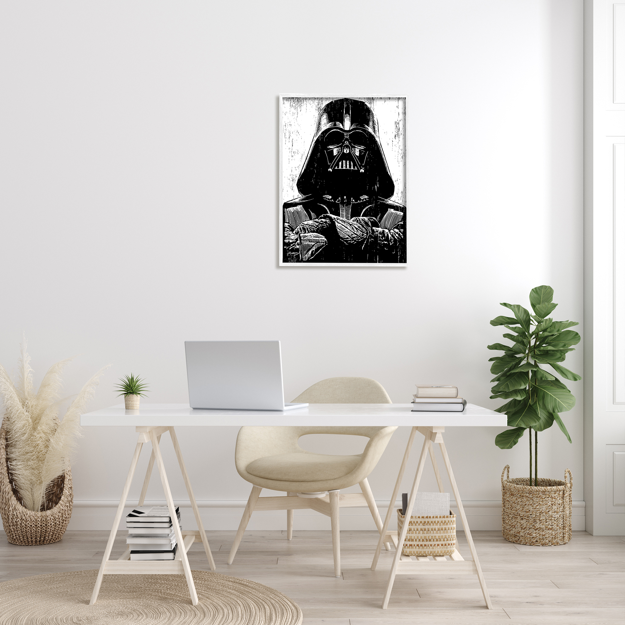 Stupell Industries Black and White Star Wars Darth Vader Distressed Wood Etching, 24 x 30,Design by Neil Shigley