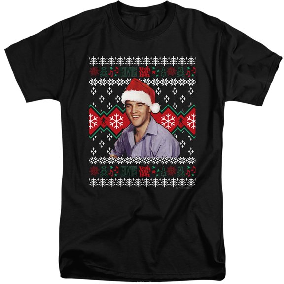 Elvis Ugly Christmas Sweater Unisex Adult Tall T Shirt,Black, X-Large