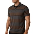 thumbnail image 2 of Workout Shirts for Men Short Sleeve Ndbuld Middle Aged Mens Shortsleeved Tshirt Summer Style Casual Breathable Lapel Striped Half-sleeved Shirt Mens Top Dark Gray XL, 2 of 8