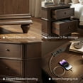 thumbnail image 6 of COLAMY Nightstand with Charging Station (Set of 1), 26.5" Tall Oversized Bedside Table with 2 Deep Drawers, Wood End Table for Bedroom & Living Room, Deep Walnut, 6 of 11