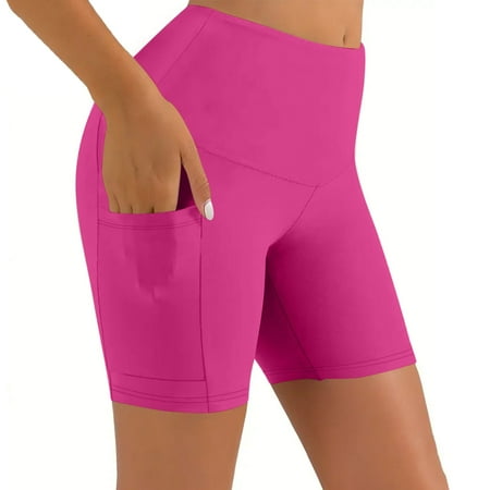 Yuanlook Women s High Waist Biker Shorts with Pockets Stretchy Compression Shorts for Workout & Casual Wear S-XXL