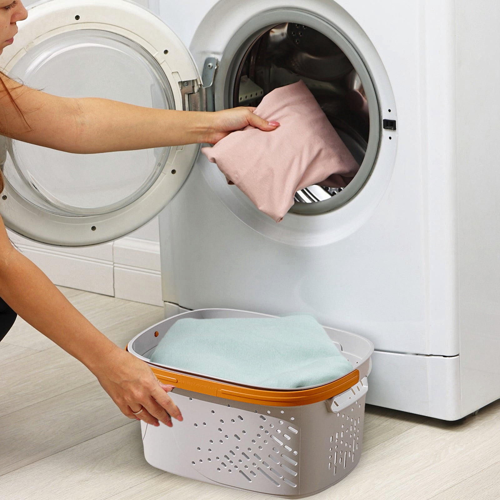 Surpdew Laundry Basket - Large Laundry Basket With Handles - Stackable Plastic Hamper For Dirty Clothes - Storage Bin & Organizer For Bathroom, Bedroom 鈥?Heavy Duty Gray 14.57X10.63X7.68In