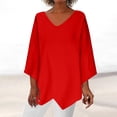 thumbnail image 2 of IROINNID en Solde Chemises à Manches Longues Col en V pour Femmes Confortables Col en V Manches Longues Couleur Unie Blouse Croisée, Rouge, 2 of 6