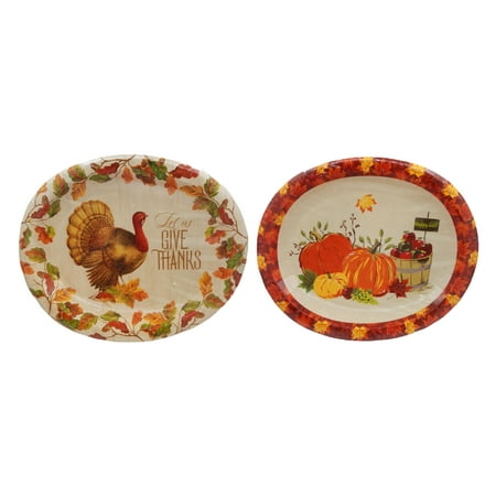 Thanksgiving Harvest Oval Paper Disposable Plates, 13" X 10.5" (24 Plates)