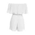 thumbnail image 4 of YeJammarp Chiffon Flowy Short Jumpsuits Womens Dressy Casual Off The Shoulder Pleated Romper Shorts with Belt Summer (XL, White), 4 of 6