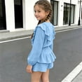 thumbnail image 6 of Amidoa Girls 2 Piece Outfits Summer Clothes Solid Color Cute T-Shirt and Casual Shorts Kids Clothing Sets Blue Size 6, 6 of 9