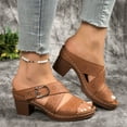 thumbnail image 5 of Sandals for Women 2025 Summer Casual Daily Shoes Women Beach Fashion Chunky Heels Open Toe Slip-On High Heels Slippers Brown 6, 5 of 9