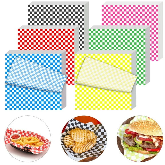 Wax Paper Sheets for Food, Variety Pack Checkered Food Basket Liners, Grease Resistant Sandiwch Wrapping Paper, Festive Design Deli Sheets For Party, Fair and Outdoors
