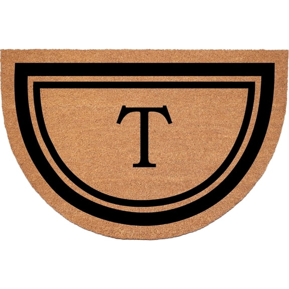 Calloway Mills 152961830HC T Half Circle Black Border 18" x 30" Monogram Doormat (Letter T)