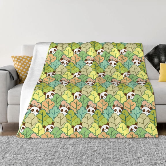 Rateoe Cartoon Panda And Leaf Pattern Flannel Throw Blanket, Ultra-soft Blanket for Bed, Couch, Car, Hypoallergenic Anti-pilling blanket-40"x30"(Horizontal)