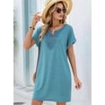 thumbnail image 6 of Women Lace V Neck Casual Boho Dress Comfy Short Sleeve Flowy Hem A Line Beach Dress Turquoise XL, 6 of 9