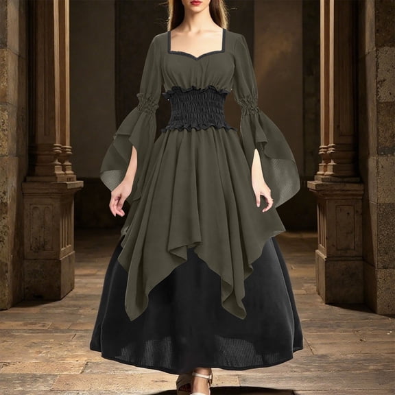 gljltg Women's Medieval Renaissance Pirate Witch Print Dress Gown Skirt for Women, Spring Summer, Suitable for Party, Daily, Beach, Casual, Fashionable Stylish