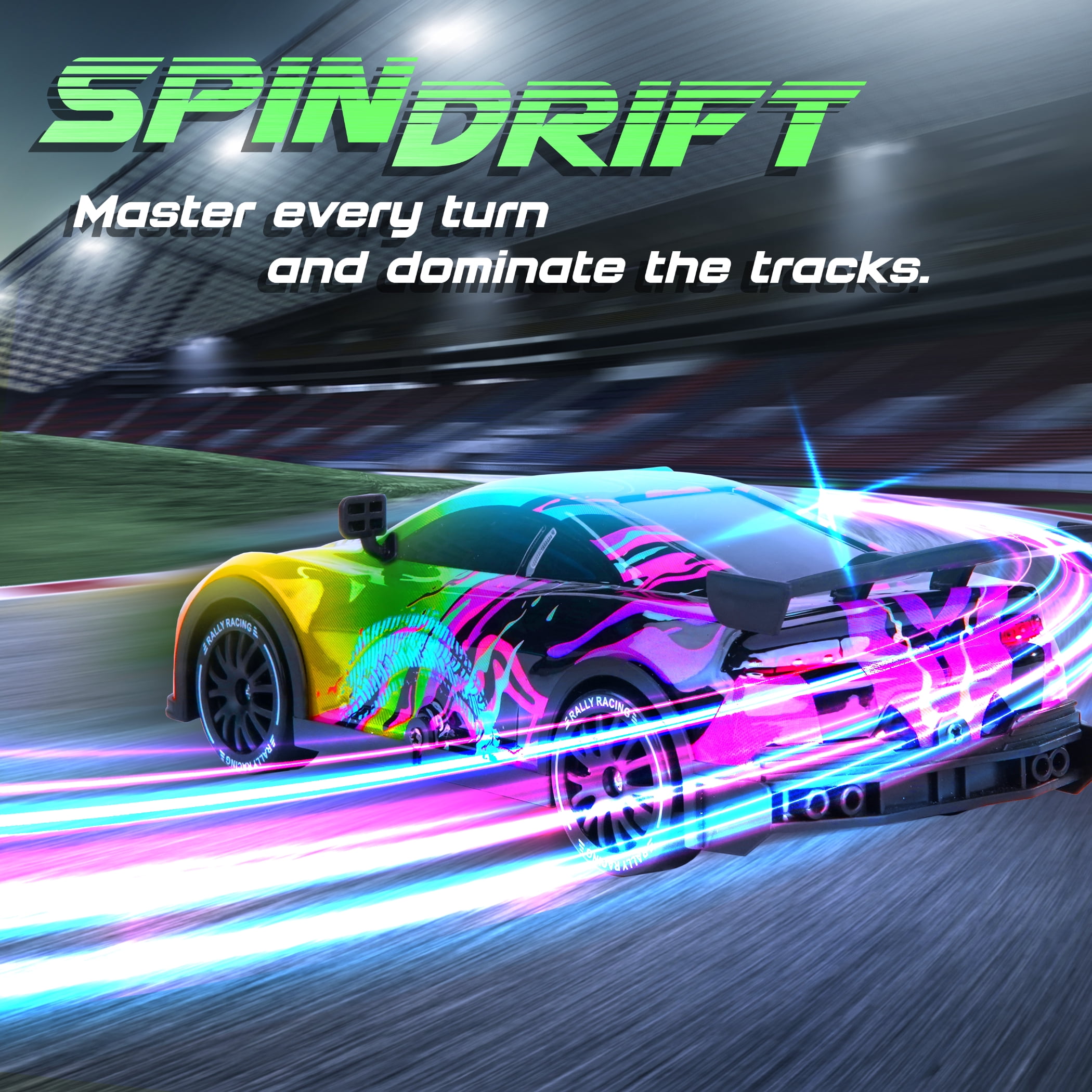 Force1 High-Speed Drift RC Car 2.4GHz Remote Control LED Lights 1:16 Scale Rechargeable Summer Toy (Multicolor)