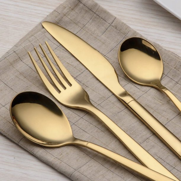 Cubiertos occidentales Cubiertos para bistec para el hogar Vajilla de acero inoxidable 20 piezas (4 cucharadas, 4 tenedores, 4 cucharaditas, 4 cuchillos de mesa, 4 tenedores de té) Dorado XianweiShao 8390613986238