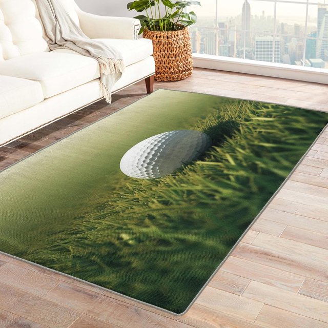 Golf Area Rugs for Bedroom Living Room - 4x5 ft - Sports Carpet for Home Decor - Grassland Patterned Decorative Indoor Large Rug - Washable & Soft & Non Slip & Low Pile (ZF&8037)